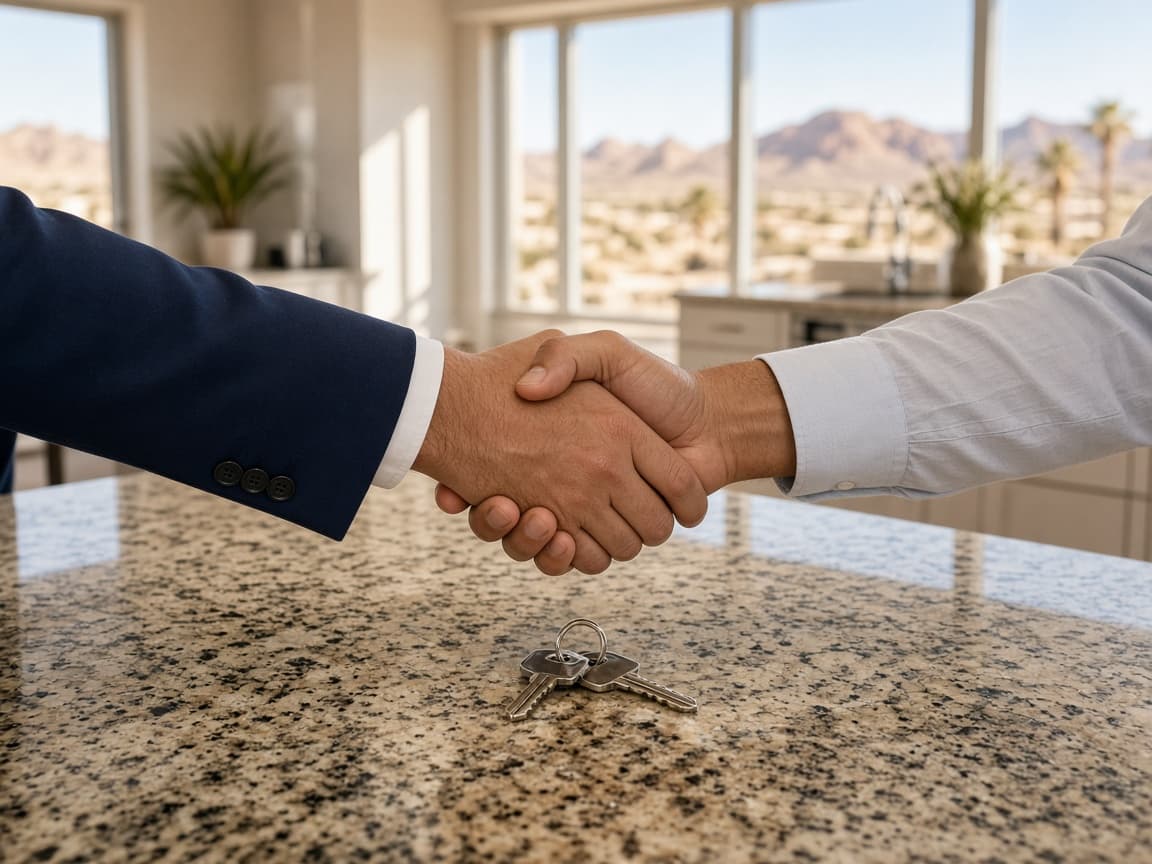Handshake over house keys in a Providence Las Vegas home